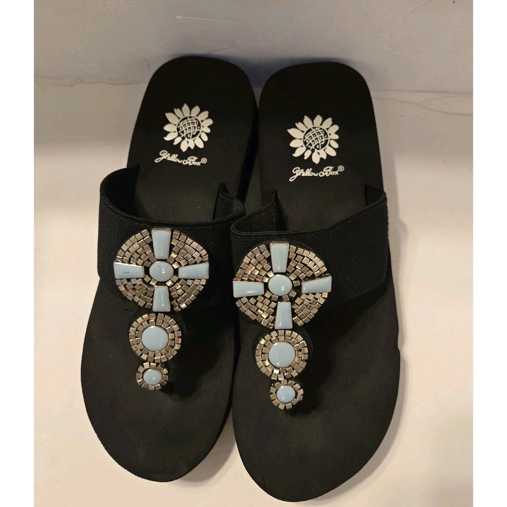 Yellow Box 6.5 Bead Embellished Tribal Motif Platform Flip-flop Sandal Boho